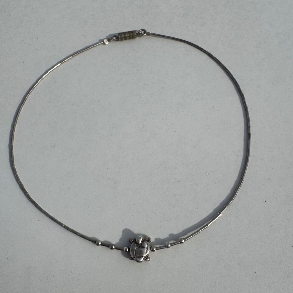 Sterling Silver Turtle Necklace Thin Chain Beaded Pendant Choker 18 inch‎